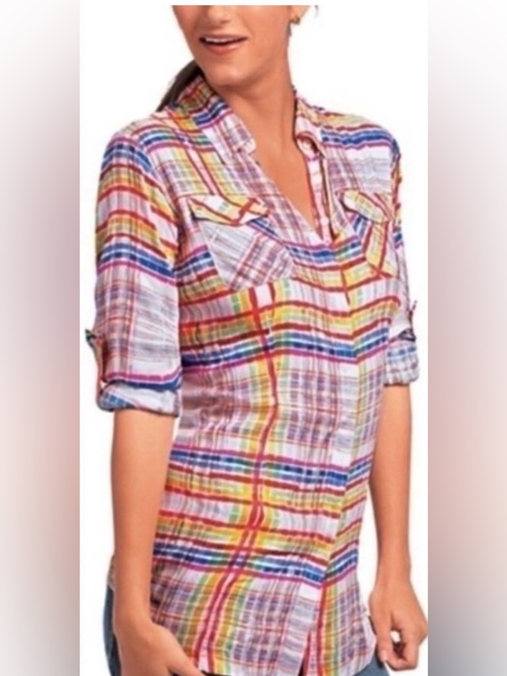 Cabi Cirque Women’s Multicolor Plaid Button-Front Shirt Medium